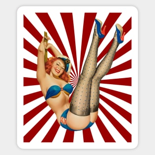 Beautiful Red Haired Pin-up Girl Retro Sunset Pattern Sticker